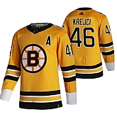 Boston Bruins 46 David Krejci Yellow Adidas 2020-21 Reverse Retro Alternate Jersey Dzhi,baseball caps,new era cap wholesale,wholesale hats